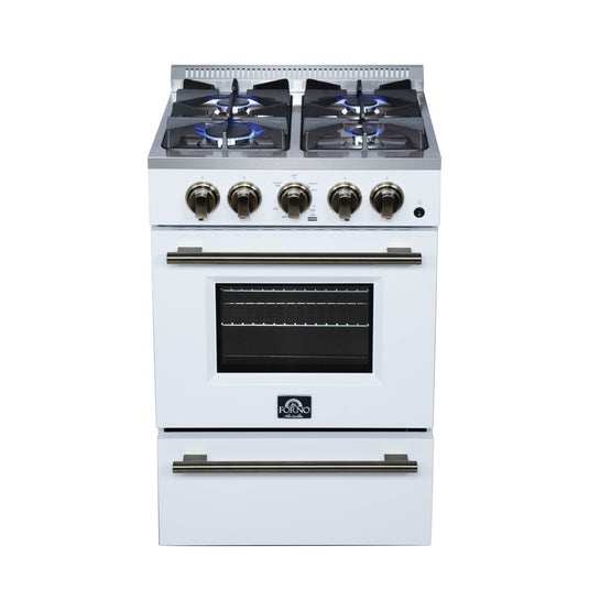 Forno Breno 24 Inch, White Freestanding Gas Range in White - FFSGS6272-24WHT