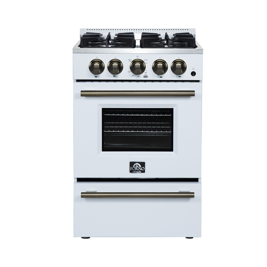 Forno Breno 24 Inch, White Freestanding Gas Range in White - FFSGS6272-24WHT