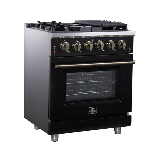 Forno Massimo 30-Inch, Black Freestanding Gas Range with 5 Burners - FFSGS6239-30BLK