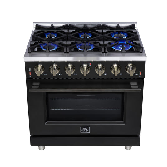 Forno Massimo 36-Inch, Black Freestanding Gas Range with 6 Sealed Burners - FFSGS6239-36BLK