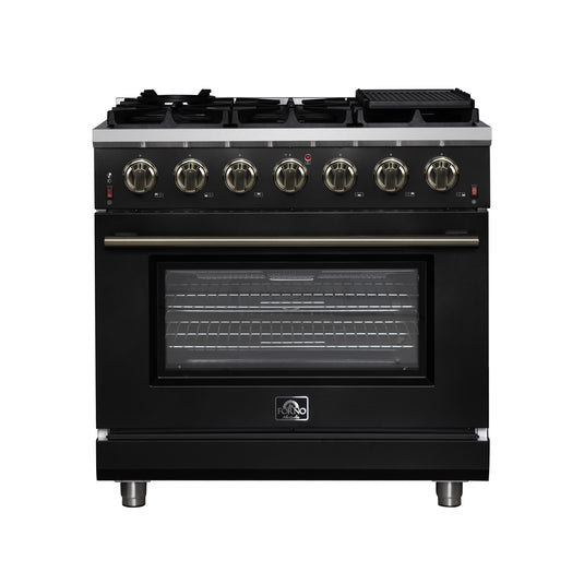 Forno Massimo 36-Inch, Black Freestanding Gas Range with 6 Sealed Burners - FFSGS6239-36BLK