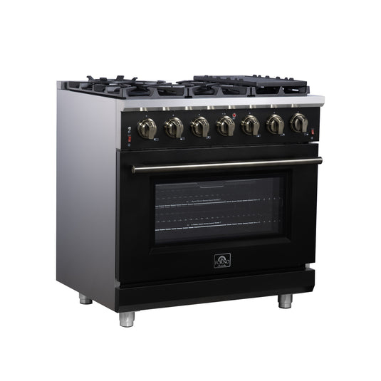 Forno Massimo 36-Inch, Black Freestanding Gas Range with 6 Sealed Burners - FFSGS6239-36BLK