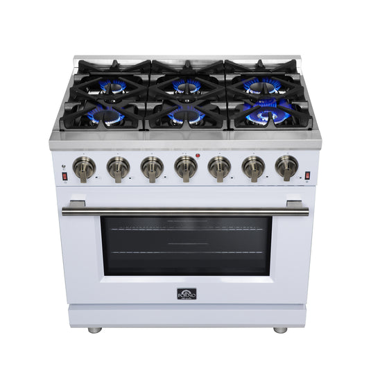 Forno Massimo 36-Inch, White Freestanding Gas Range with 6 Sealed Burners - FFSGS6239-36WHT