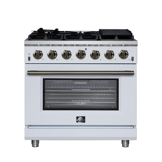 Forno Massimo 36-Inch, White Freestanding Gas Range with 6 Sealed Burners - FFSGS6239-36WHT
