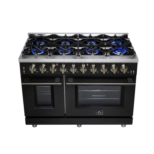 Forno Massimo 48-Inch, Black Freestanding Gas Range with 8 Burners - FFSGS6239-48BLK