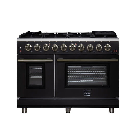Forno Massimo 48-Inch, Black Freestanding Gas Range with 8 Burners - FFSGS6239-48BLK