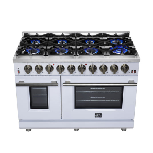 Forno Massimo 48-Inch, White Freestanding Gas Range with 8 Burners - FFSGS6239-48WHT