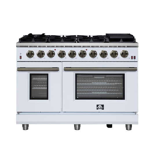 Forno Massimo 48-Inch, White Freestanding Gas Range with 8 Burners - FFSGS6239-48WHT