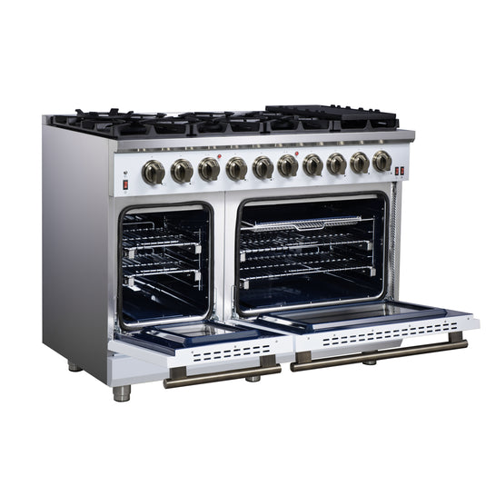 Forno Massimo 48-Inch, White Freestanding Gas Range with 8 Burners - FFSGS6239-48WHT