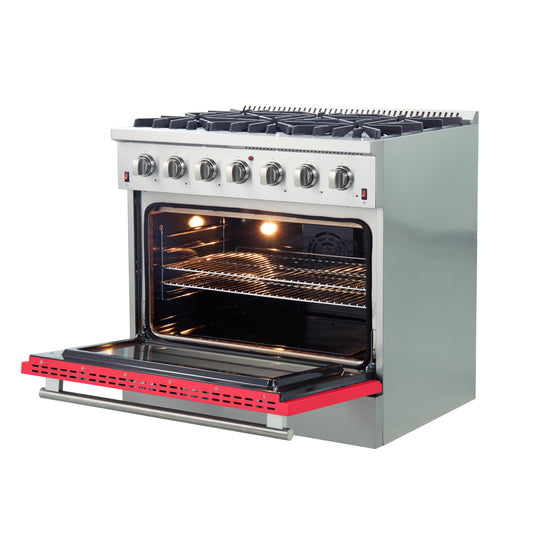 Forno Galiano 36-Inch, Red Freestanding Gas Range with 6 Burners - FFSGS6244-36RED