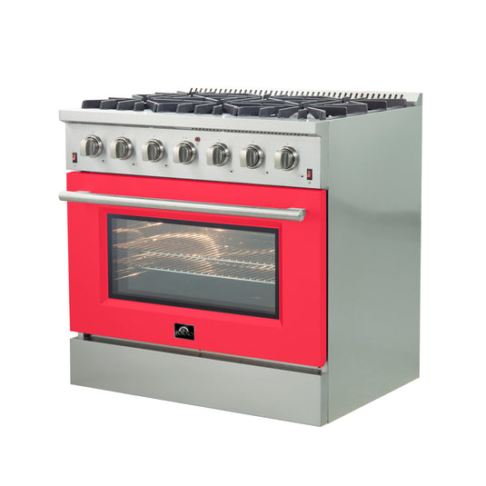 Forno Galiano 36-Inch, Red Freestanding Gas Range with 6 Burners - FFSGS6244-36RED