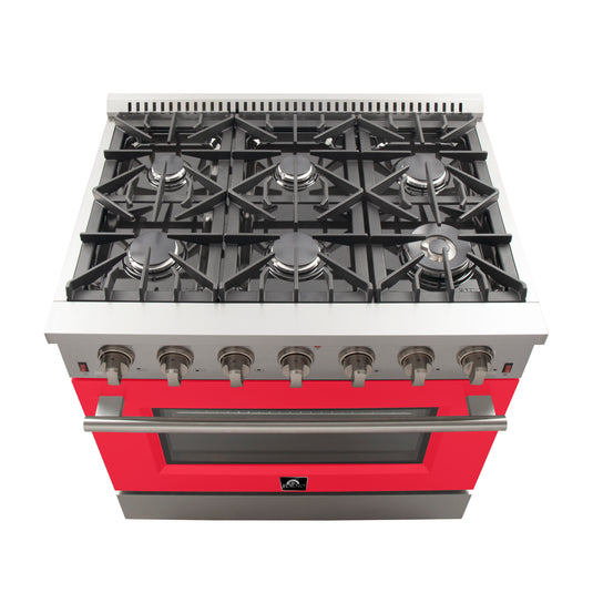 Forno Galiano 36-Inch, Red Freestanding Gas Range with 6 Burners - FFSGS6244-36RED