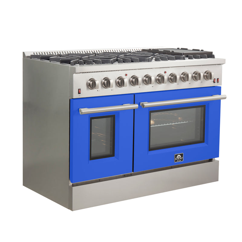 Load image into Gallery viewer, Forno Galiano 48-Inch, Blue Freestanding Gas Range with 8 Burners and Double Ovens &amp; Griddle - FFSGS6244-48BLU

