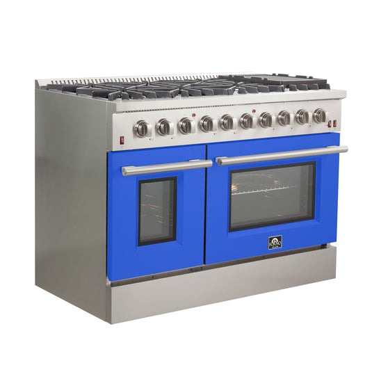 Forno Galiano 48-Inch, Blue Freestanding Gas Range with 8 Burners and Double Ovens & Griddle - FFSGS6244-48BLU