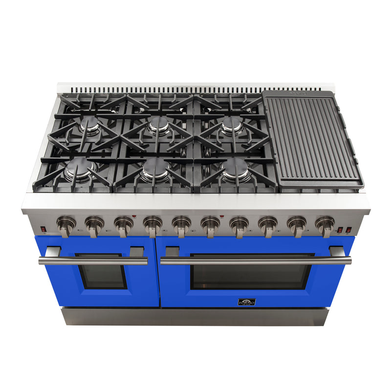 Load image into Gallery viewer, Forno Galiano 48-Inch, Blue Freestanding Gas Range with 8 Burners and Double Ovens &amp; Griddle - FFSGS6244-48BLU
