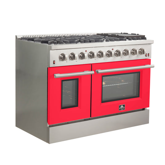 Forno Galiano 48-Inch, Red Freestanding Gas Range with 8 Burners and Double Ovens & Griddle - FFSGS6244-48RED