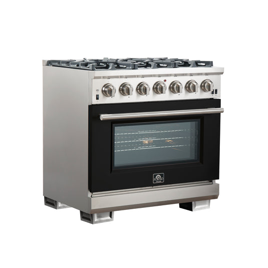 Forno Capriasca 36-Inch, Black Gas Range with 6 Brass Burners - FFSGS6260-36BLK