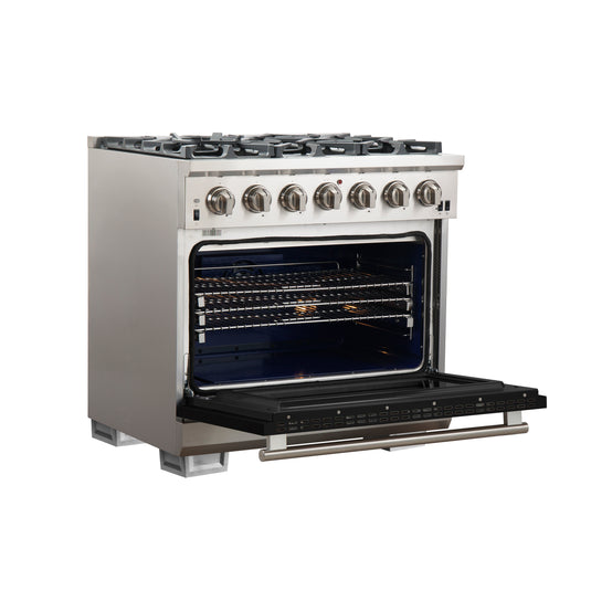 Forno Capriasca 36-Inch, Black Gas Range with 6 Brass Burners - FFSGS6260-36BLK