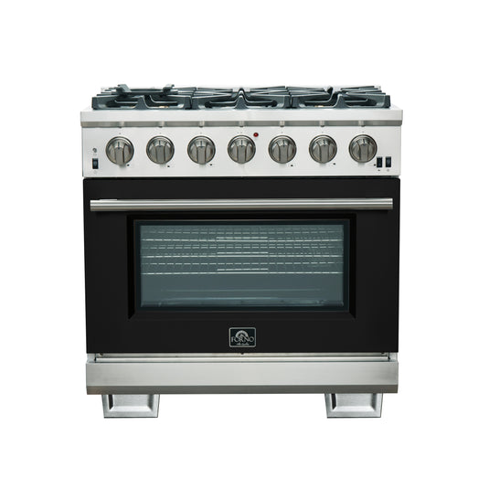 Forno Capriasca 36-Inch, Black Gas Range with 6 Brass Burners - FFSGS6260-36BLK