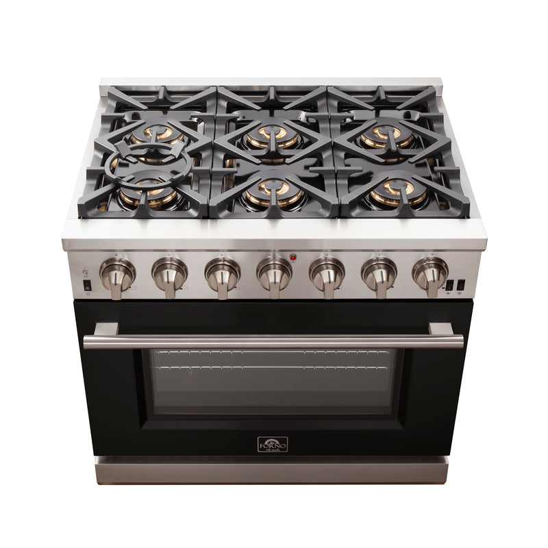 Load image into Gallery viewer, Forno Capriasca 36-Inch, Black Gas Range with 6 Brass Burners - FFSGS6260-36BLK
