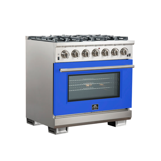 Forno Capriasca 36-Inch, Stainless Steel Gas Range with 6 Brass Burners - FFSGS6260-36BLU