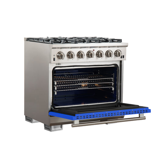 Forno Capriasca 36-Inch, Stainless Steel Gas Range with 6 Brass Burners - FFSGS6260-36BLU