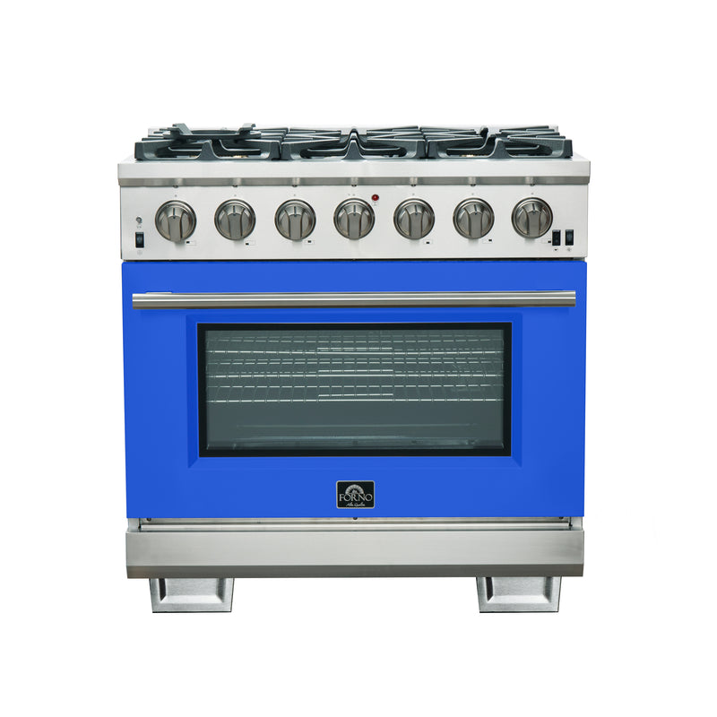 Load image into Gallery viewer, Forno Capriasca 36-Inch, Stainless Steel Gas Range with 6 Brass Burners - FFSGS6260-36BLU
