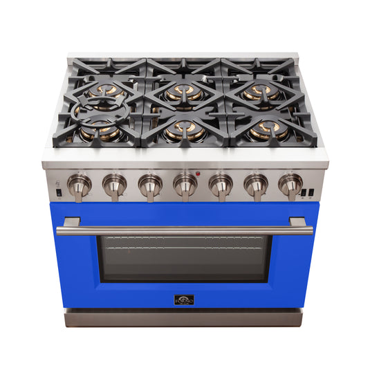 Forno Capriasca 36-Inch, Stainless Steel Gas Range with 6 Brass Burners - FFSGS6260-36BLU