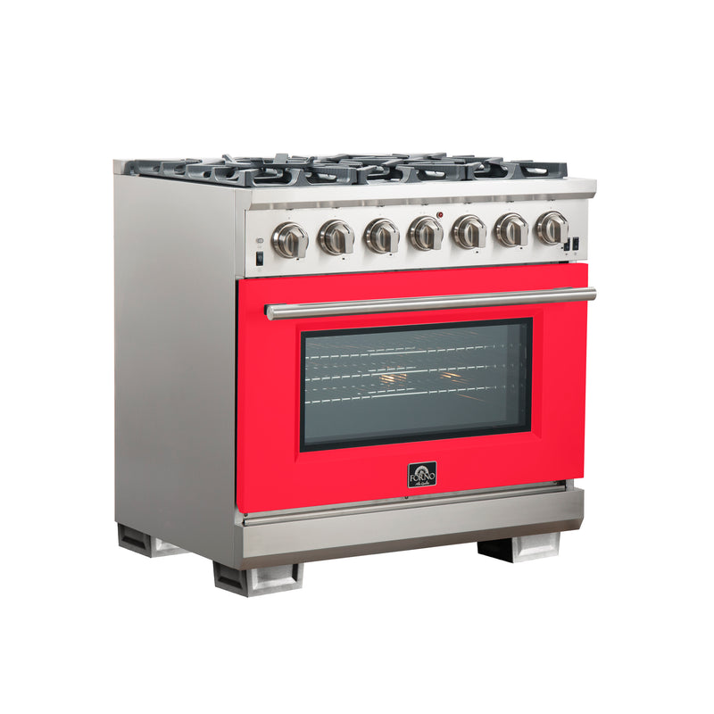 Load image into Gallery viewer, Forno Capriasca 36-Inch, Red Gas Range with 6 Brass Burners - FFSGS6260-36RED
