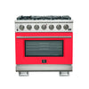Forno Capriasca 36-Inch, Red Gas Range with 6 Brass Burners - FFSGS6260-36RED