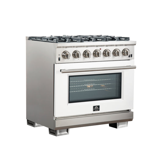Forno Capriasca 36-Inch, White Gas Range with 6 Brass Burners - FFSGS6260-36WHT