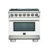 Forno Capriasca 36-Inch, White Gas Range with 6 Brass Burners - FFSGS6260-36WHT