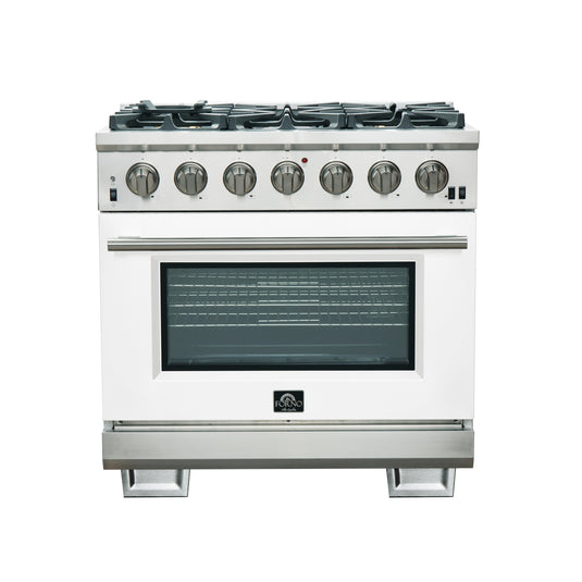 Forno Capriasca 36-Inch, White Gas Range with 6 Brass Burners - FFSGS6260-36WHT