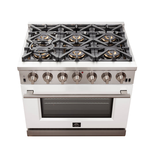 Forno Capriasca 36-Inch, White Gas Range with 6 Brass Burners - FFSGS6260-36WHT
