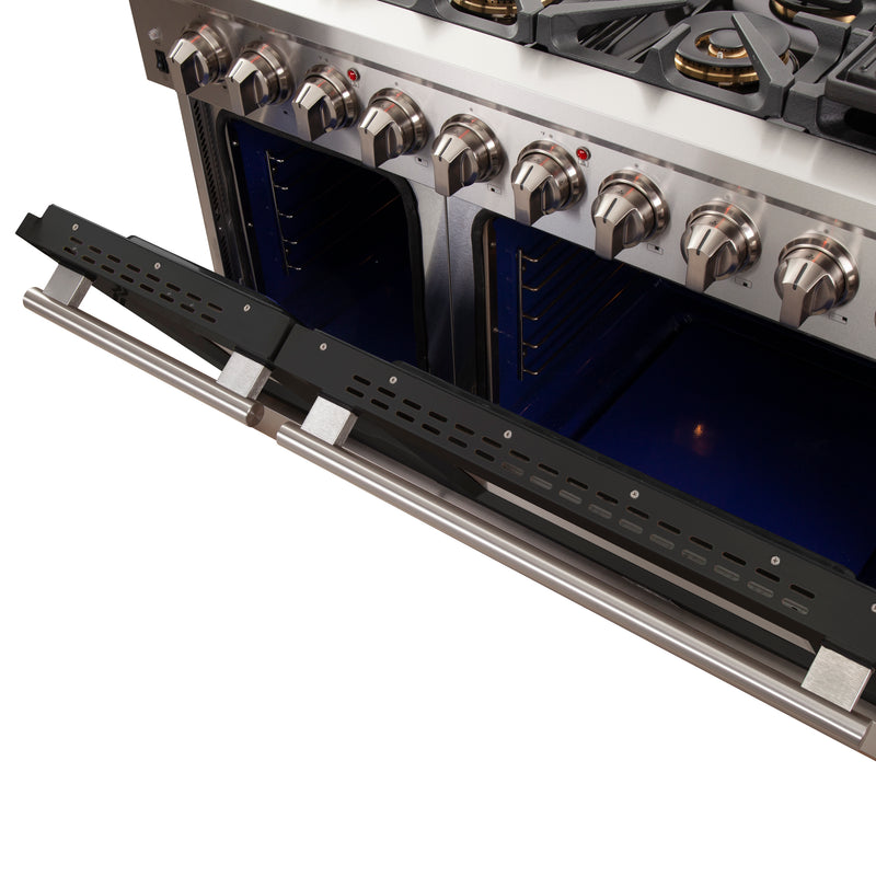 Load image into Gallery viewer, Forno Capriasca 48-inch, Black Gas Range Stainless Steel with 8 Brass Burners and Double Ovens - FFSGS6260-48BLK

