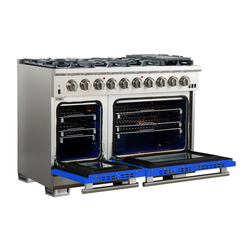 Load image into Gallery viewer, Forno Capriasca 48-inch, Blue Gas Range with 8 Brass Burners and Double Ovens - FFSGS6260-48BLU
