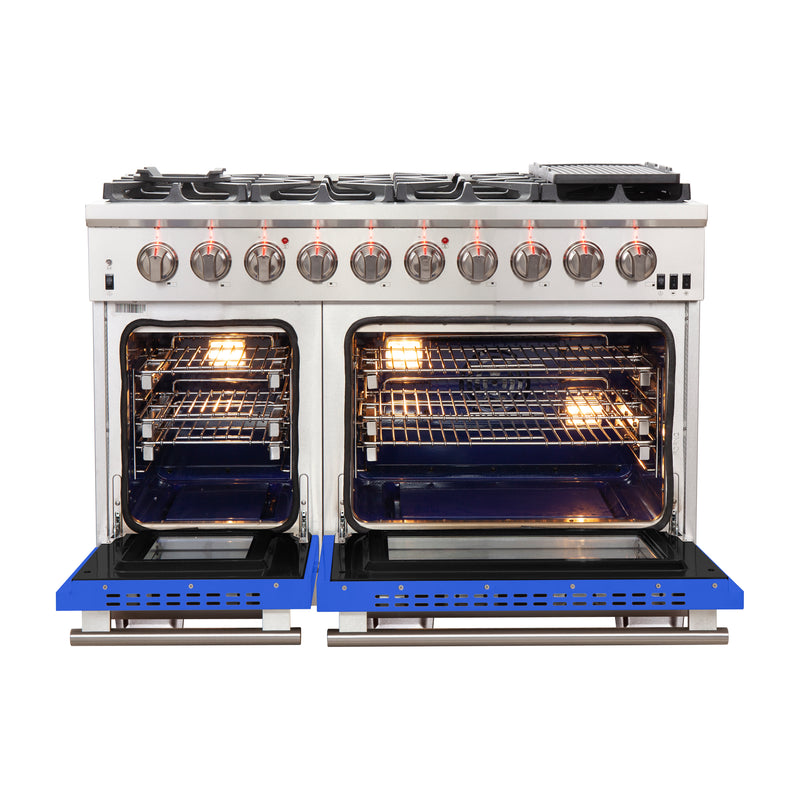 Load image into Gallery viewer, Forno Capriasca 48-inch, Blue Gas Range with 8 Brass Burners and Double Ovens - FFSGS6260-48BLU
