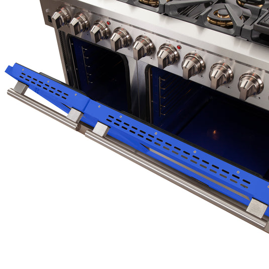 Forno Capriasca 48-inch, Blue Gas Range with 8 Brass Burners and Double Ovens - FFSGS6260-48BLU