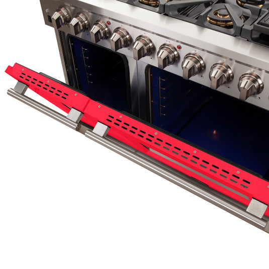 Forno Capriasca 48-inch, Red Gas Range with 8 Brass Burners and Double Ovens - FFSGS6260-48RED