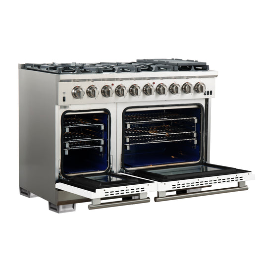 Forno Capriasca 48-inch, White Gas Range with 8 Brass Burners - FFSGS6260-48WHT