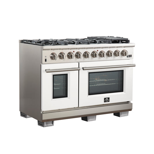 Forno Capriasca 48-inch, White Gas Range with 8 Brass Burners - FFSGS6260-48WHT