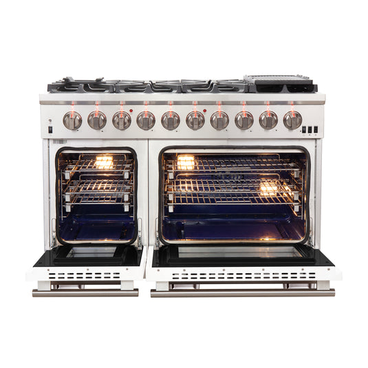 Forno Capriasca 48-inch, White Gas Range with 8 Brass Burners - FFSGS6260-48WHT