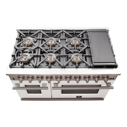 Forno Capriasca 48-inch, White Gas Range with 8 Brass Burners - FFSGS6260-48WHT