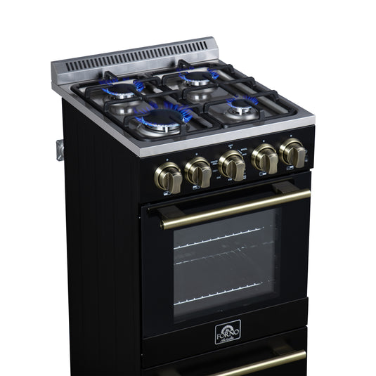 Forno Lamazze 20 Inch, Black Freestanding Gas Range - FFSGS6265-20BLK