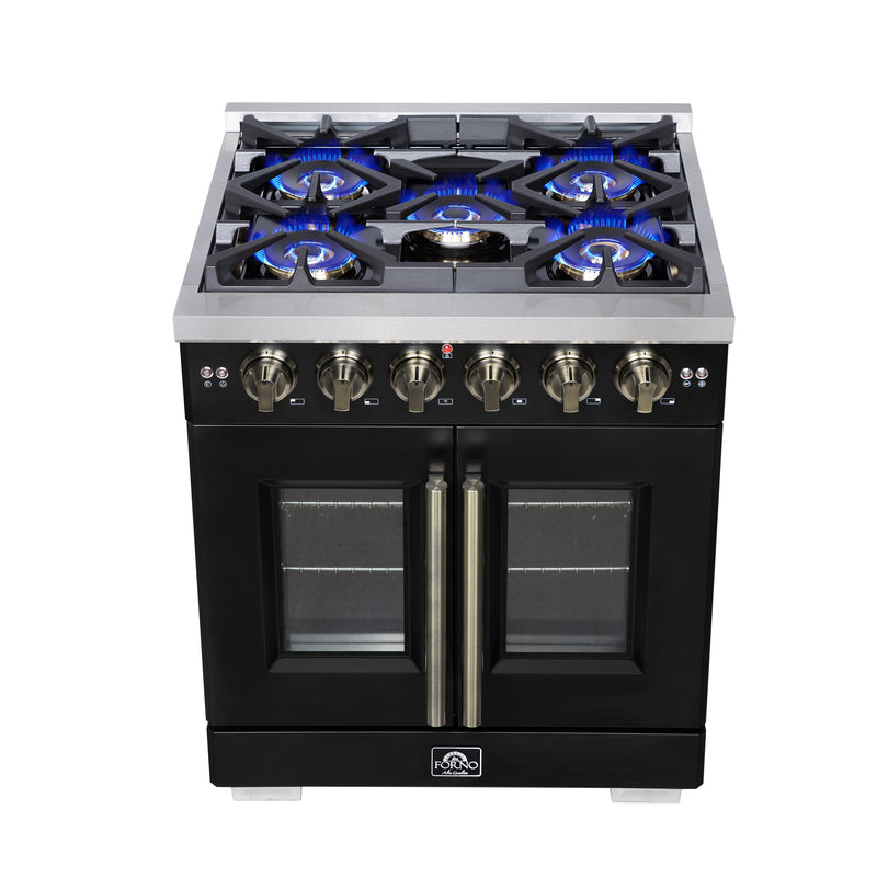 Load image into Gallery viewer, Forno Capriasca 30-Inch, Black Freestanding French Door Gas Range with 4 Burners - FFSGS6460-30BLK
