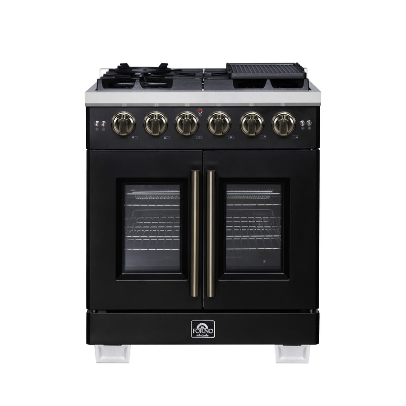 Load image into Gallery viewer, Forno Capriasca 30-Inch, Black Freestanding French Door Gas Range with 4 Burners - FFSGS6460-30BLK
