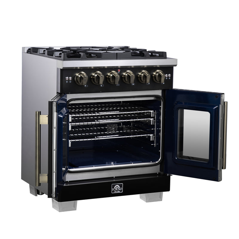 Load image into Gallery viewer, Forno Capriasca 30-Inch, Black Freestanding French Door Gas Range with 4 Burners - FFSGS6460-30BLK
