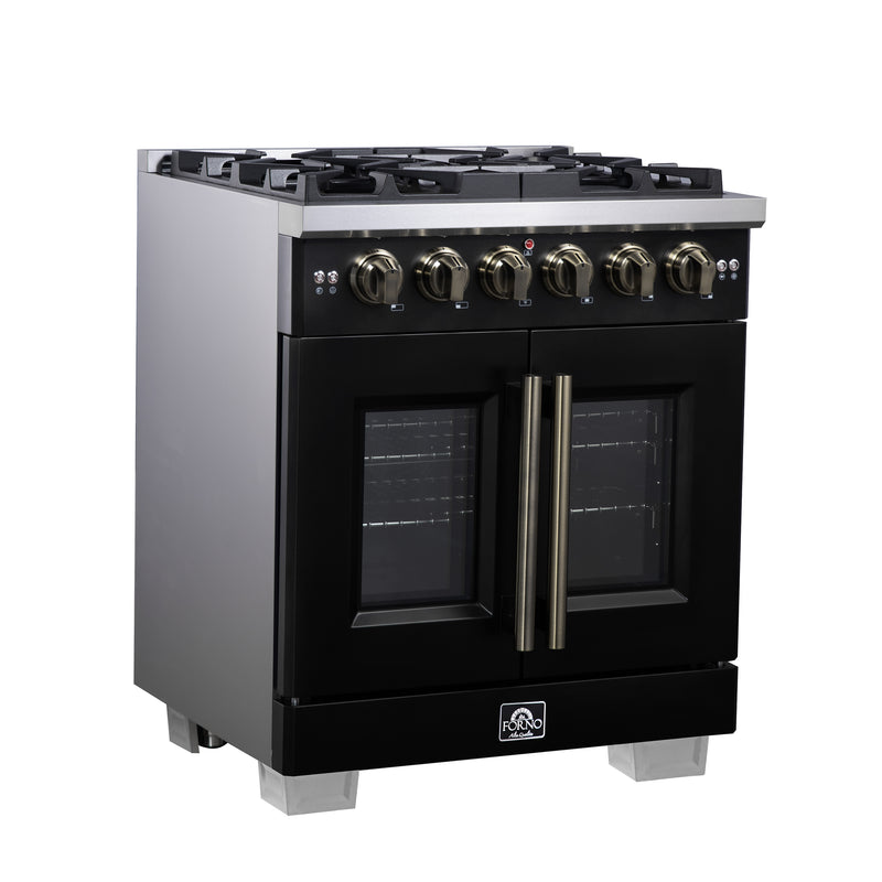 Load image into Gallery viewer, Forno Capriasca 30-Inch, Black Freestanding French Door Gas Range with 4 Burners - FFSGS6460-30BLK
