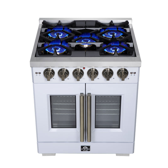 Forno Capriasca 30-Inch, White Freestanding French Door Gas Range with 4 Burners - FFSGS6460-30WHT