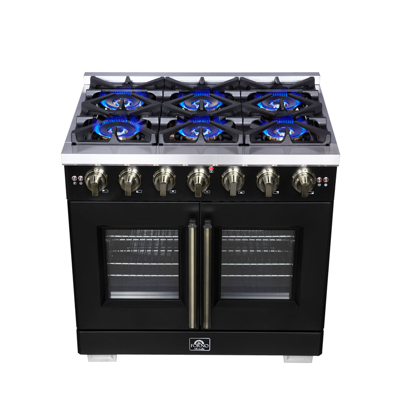 Load image into Gallery viewer, Forno Capriasca 36-Inch, Black Freestanding French Door Gas Range with 6 Burners - FFSGS6460-36BLK
